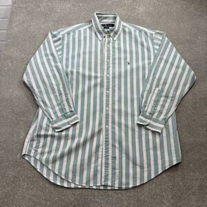 Ralph Lauren Yarmouth Button Down Shirt Green White Stripe Lrg 17-34 Preppy Pony